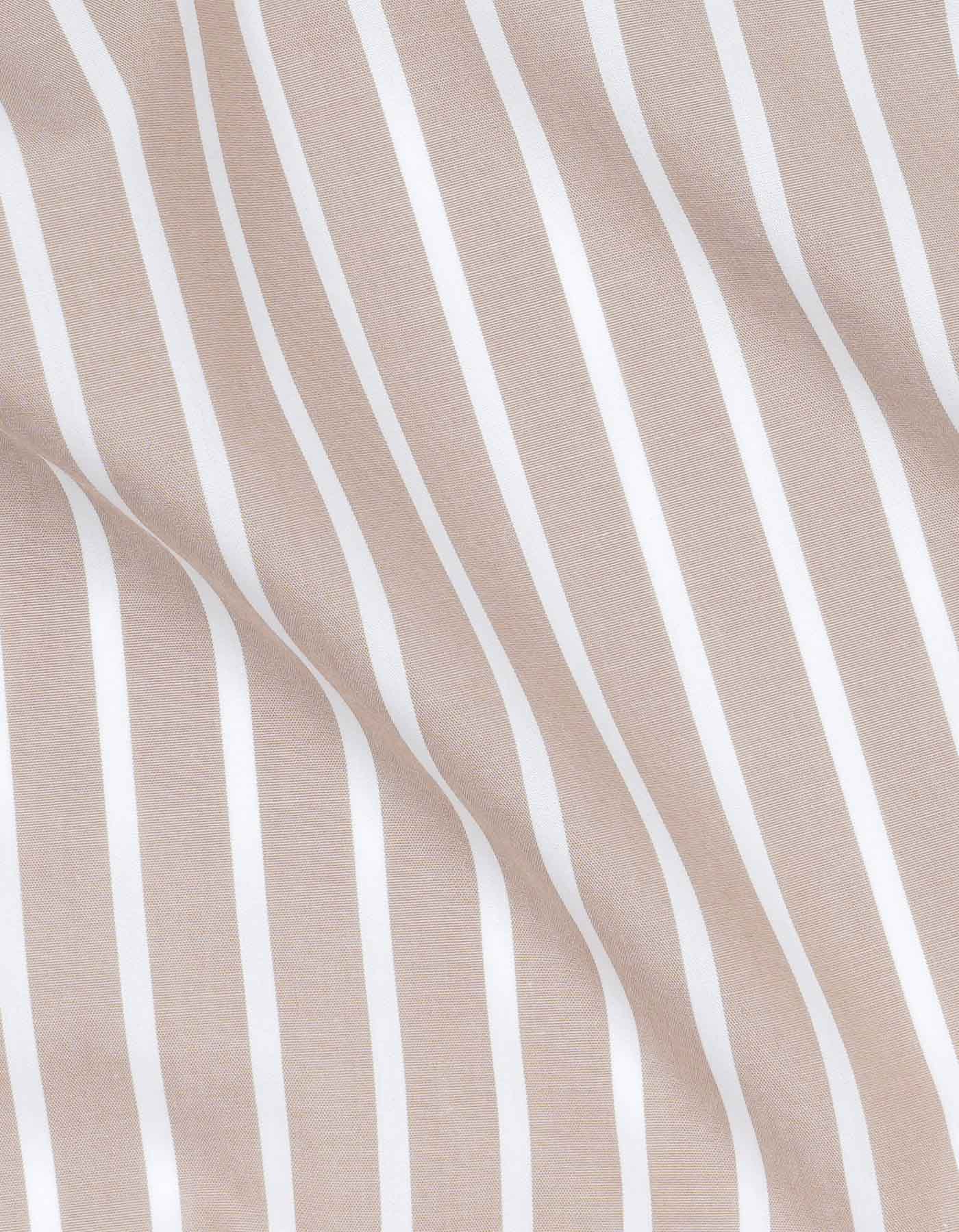 Beige Stripe Classic Fit Shirt - Image 4